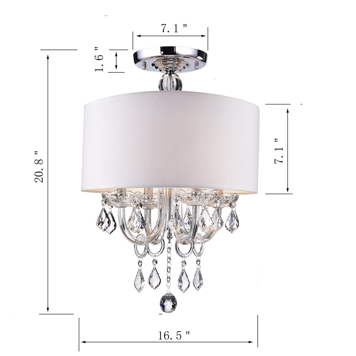 Letia 4-Light Semi-Flush Mount Drum with Chandelier Elements - White