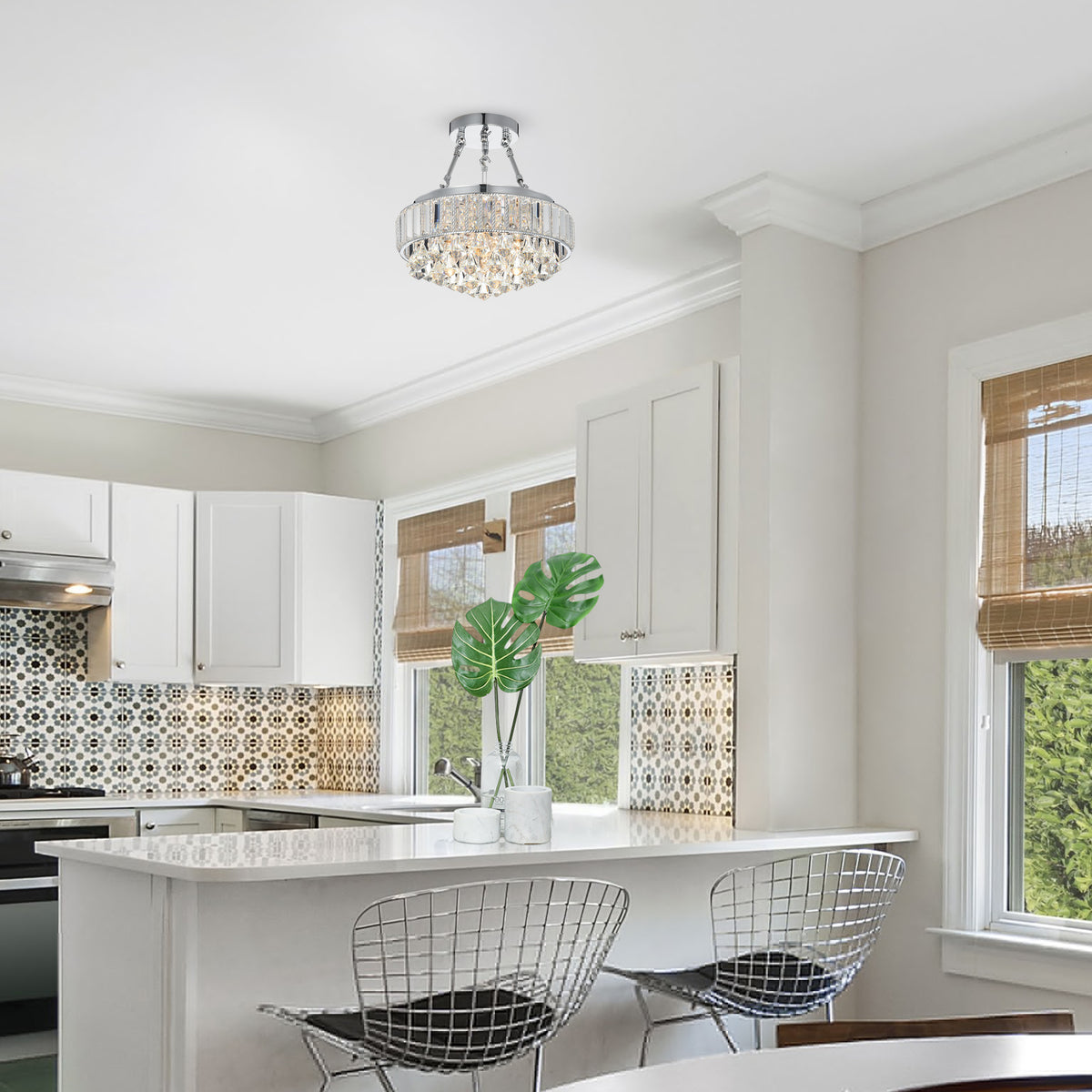 Fabro 4-Light Crystal Semi-Flush Mount Drum