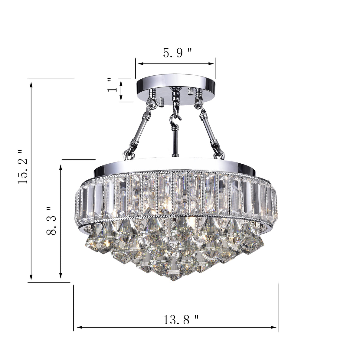 Fabro 4-Light Crystal Semi-Flush Mount Drum