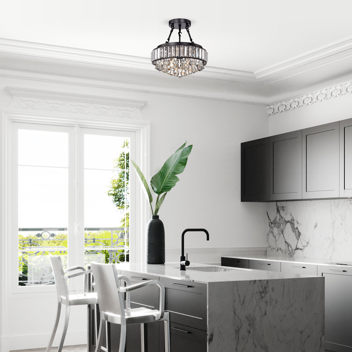 Fengari 4-Light Crystal Semi-Flush Mount Drum