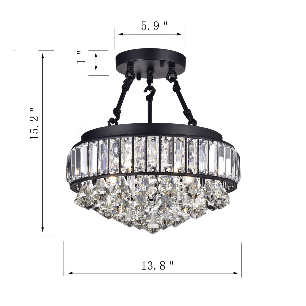 Fengari 4-Light Crystal Semi-Flush Mount Drum