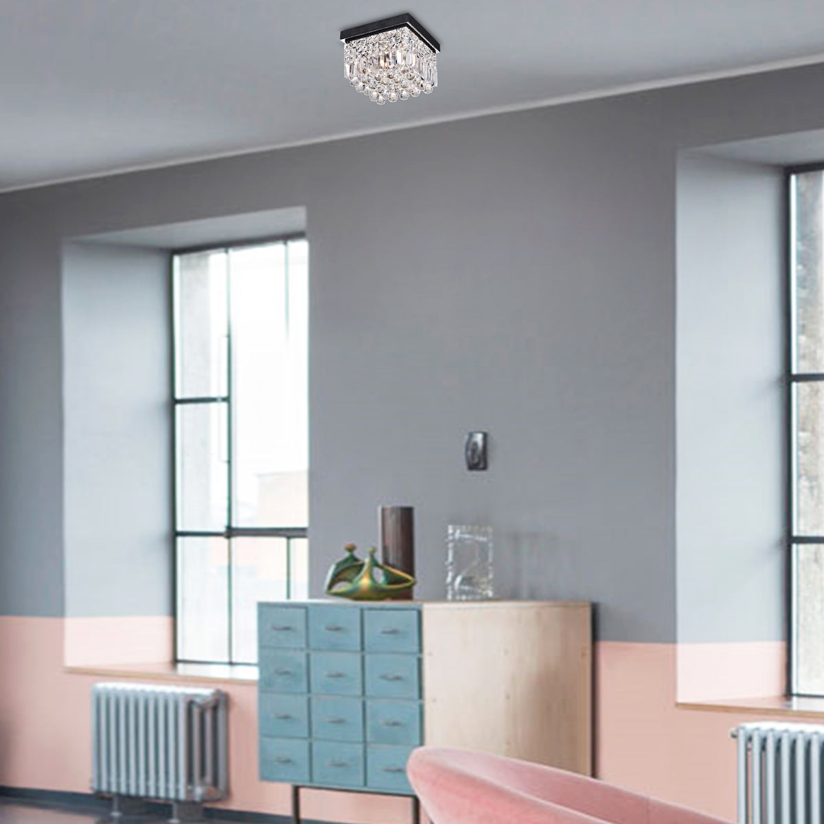 Bethan 4-Light Rectangular Crystal Flush Mount - Black