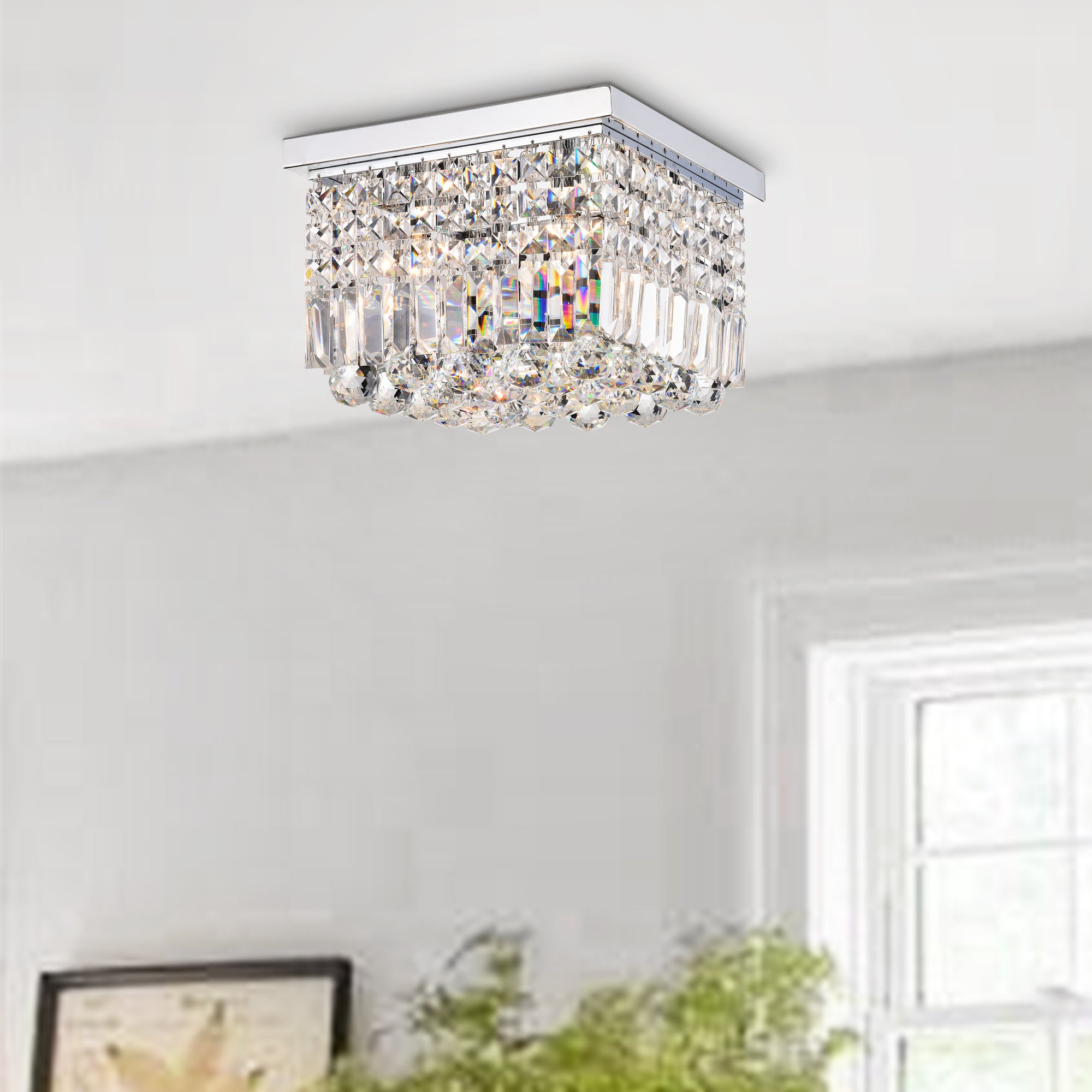 Bethan 4-Light Rectangular Crystal Flush Mount - Chrome