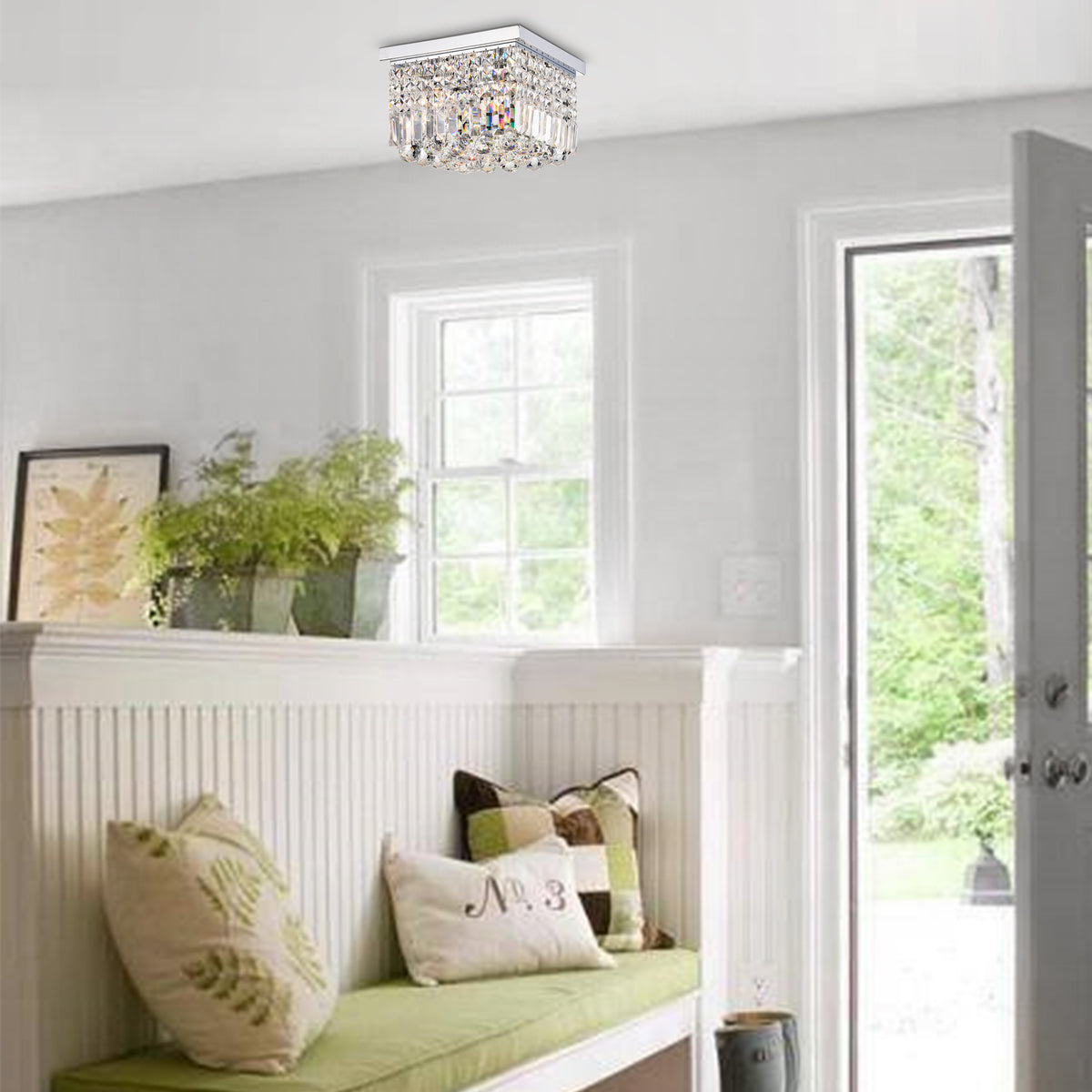 Bethan 4-Light Rectangular Crystal Flush Mount - Chrome