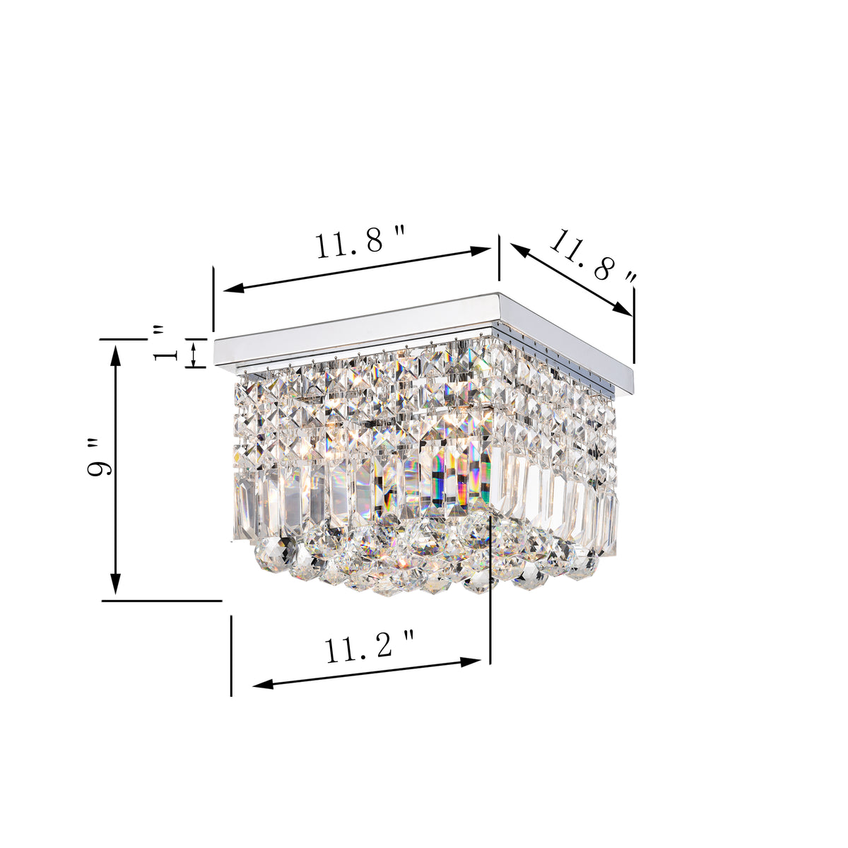 Bethan 4-Light Rectangular Crystal Flush Mount - Chrome