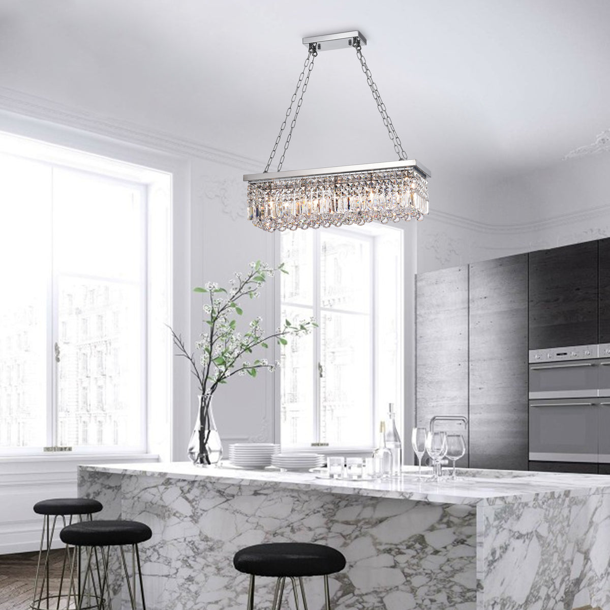 Esperidon 5-Light Rectangular Crystal Chandelier - Chrome
