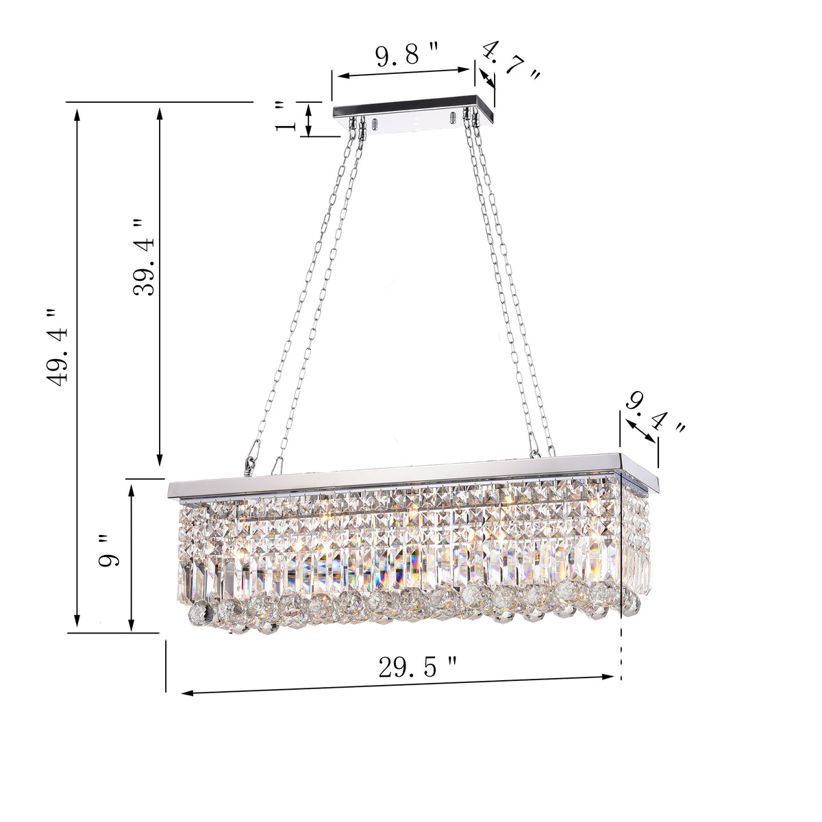Esperidon 5-Light Rectangular Crystal Chandelier - Chrome