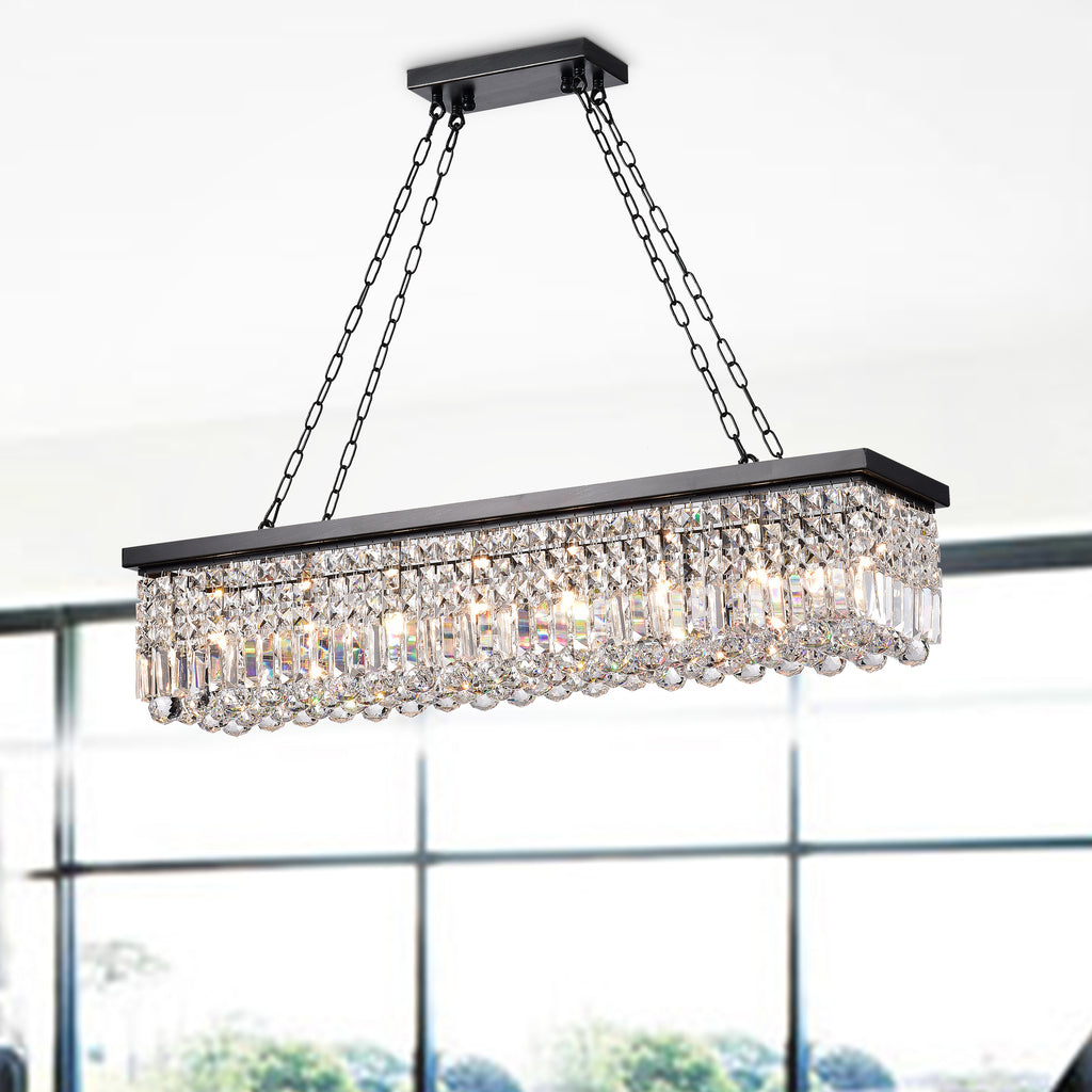 Hakan 8-Light Rectangular Crystal Chandelier - Black - Greenville