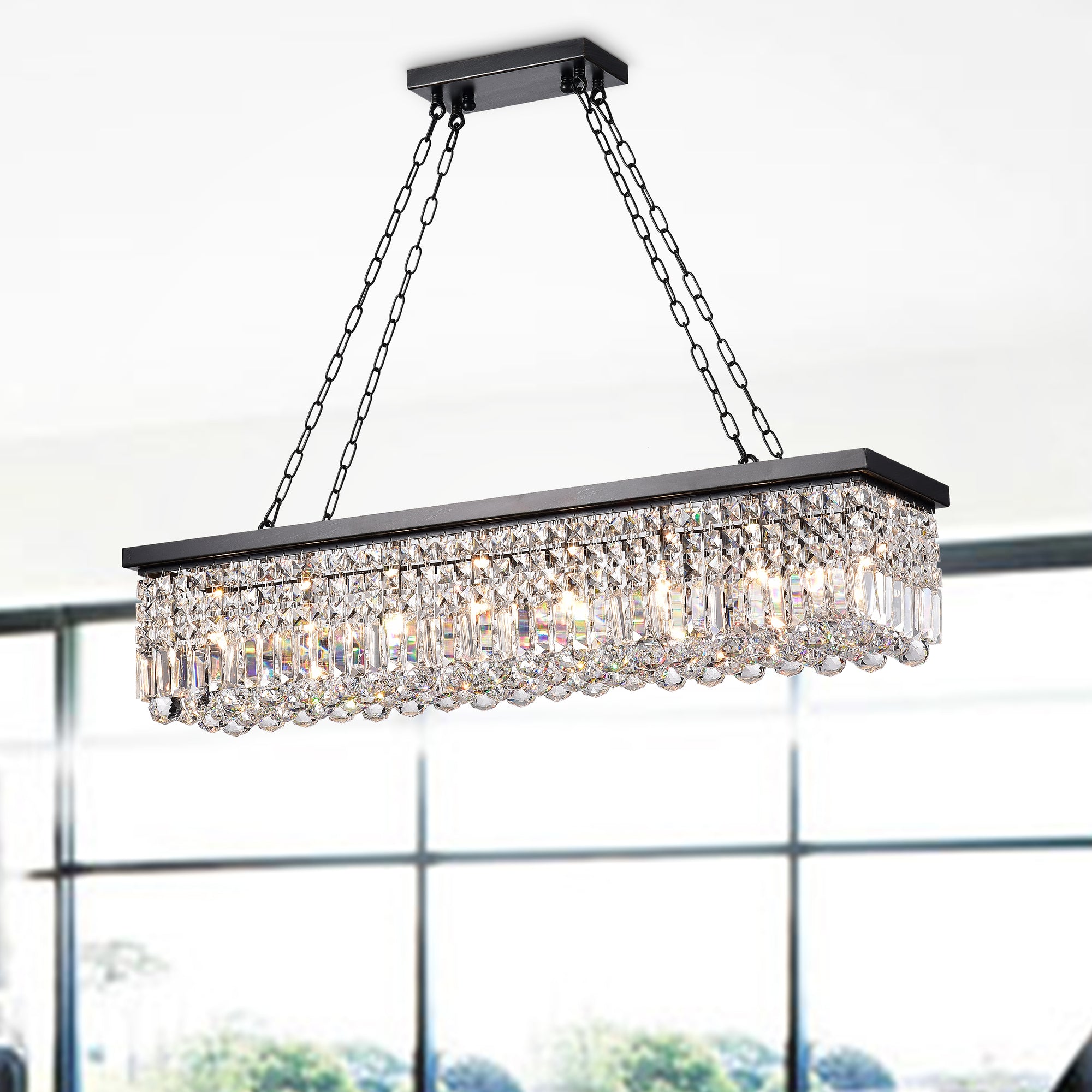 Hakan 8-Light Rectangular Crystal Chandelier - Black