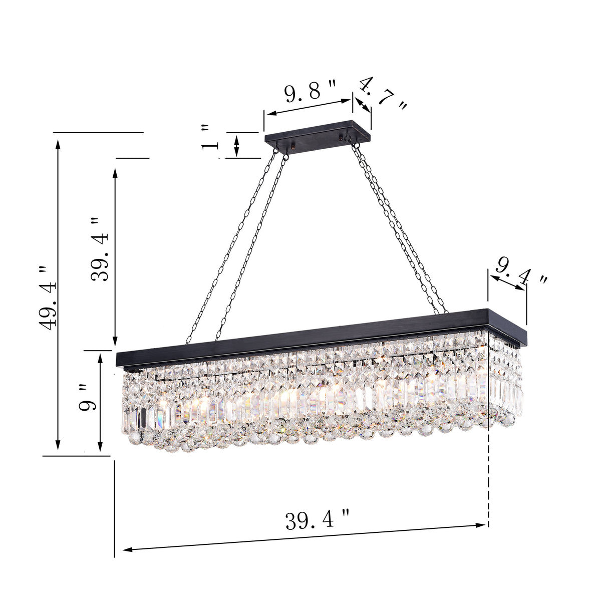 Hakan 8-Light Rectangular Crystal Chandelier - Black