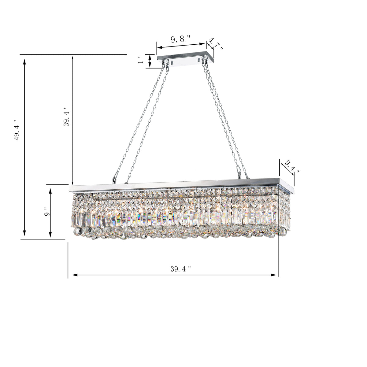 Hakan 8-Light Rectangular Crystal Chandelier - Chrome