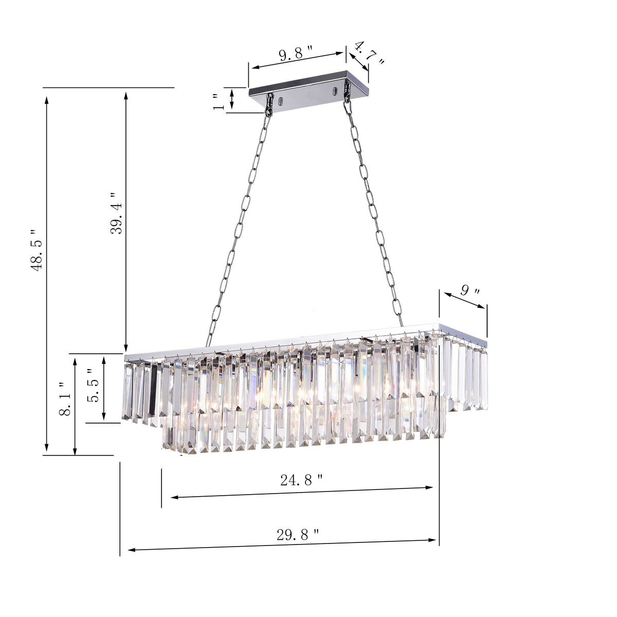 Ergates 5-Light Rectangular Crystal Chandelier