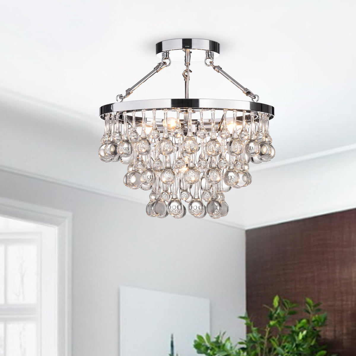 Falco 5-Light Tiered Crystal Semi-Flush Mount - Chrome