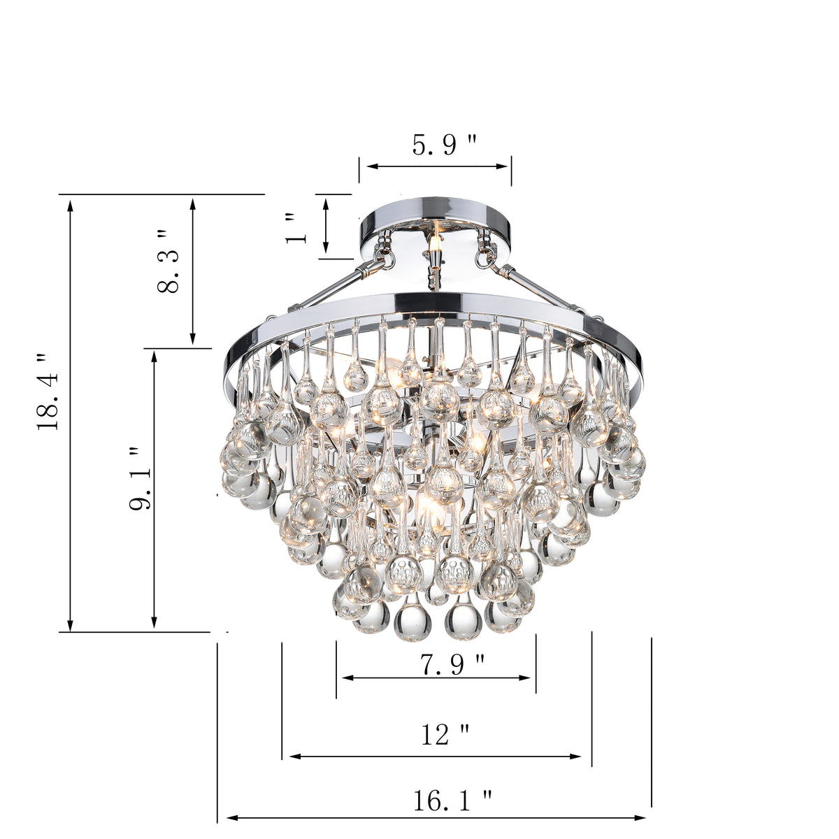Falco 5-Light Tiered Crystal Semi-Flush Mount - Chrome