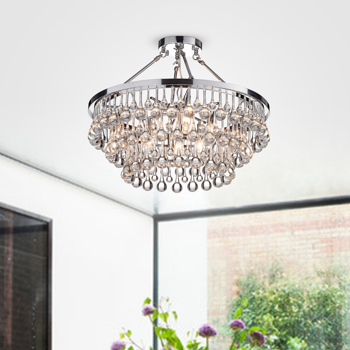 Galium 9-Light Tiered Crystal Semi-Flush Mount - Chrome