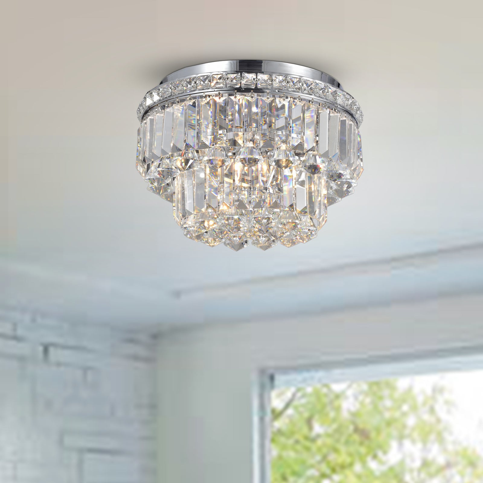 Betula 4-Light Tiered Crystal Flush Mount - Chrome
