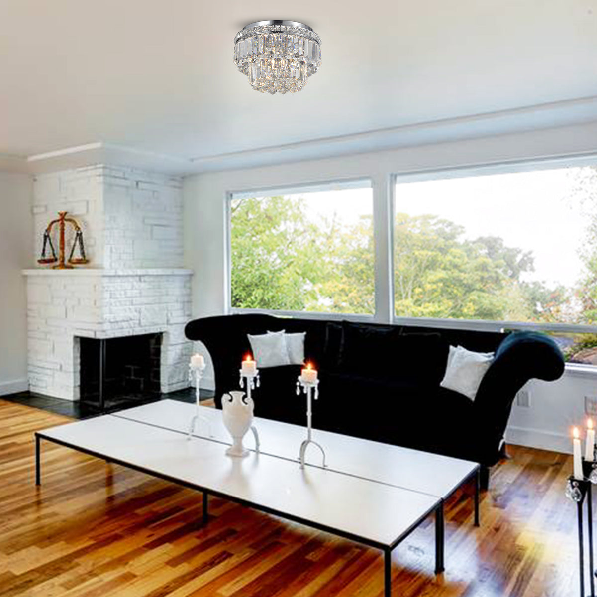 Betula 4-Light Tiered Crystal Flush Mount - Chrome