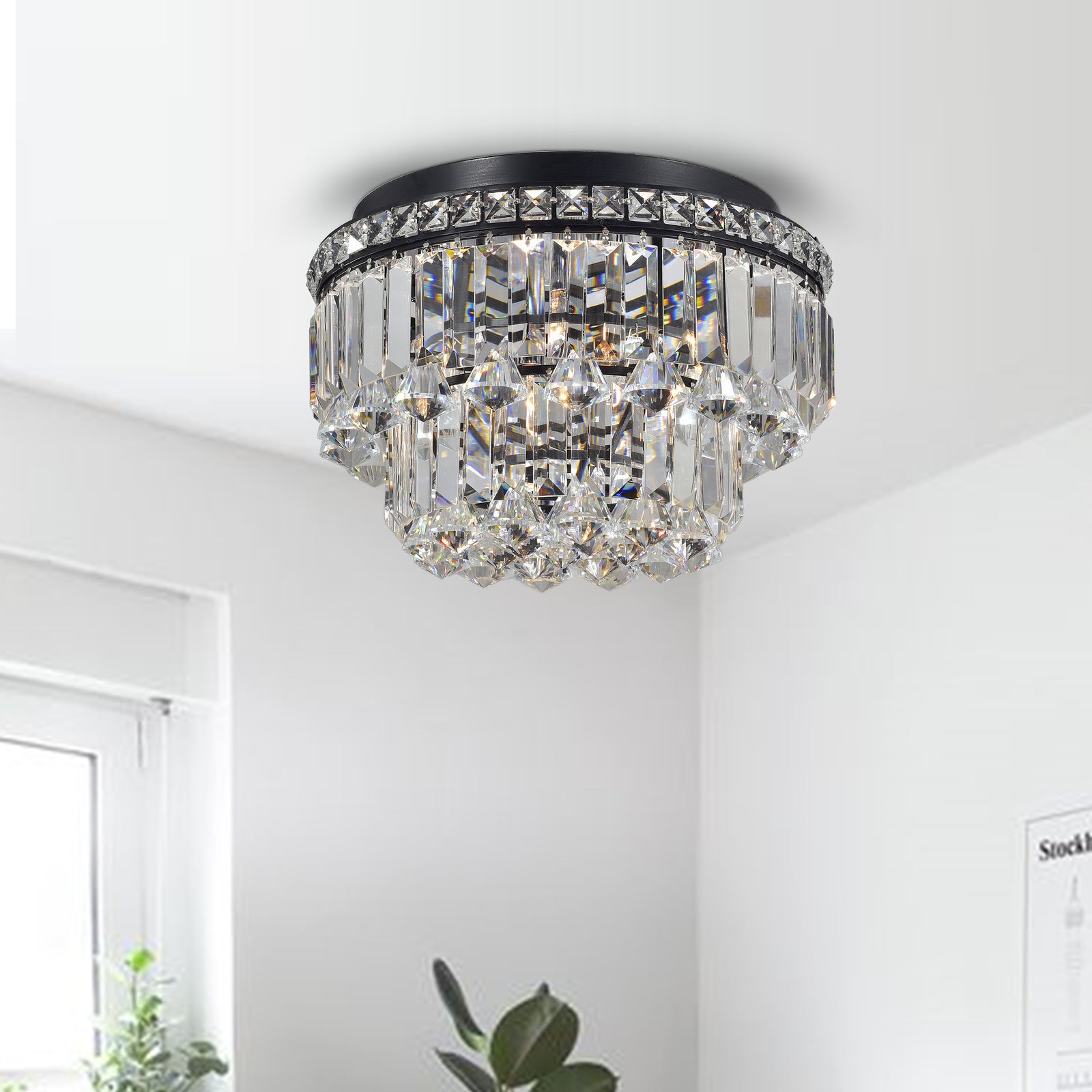 Betula 4-Light Tiered Crystal Flush Mount - Coffee Black