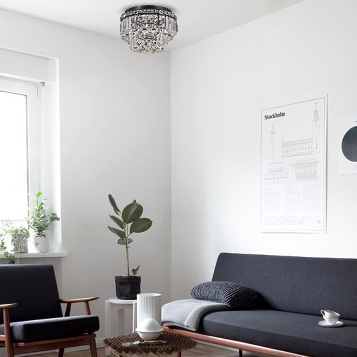 Betula 4-Light Tiered Crystal Flush Mount - Coffee Black