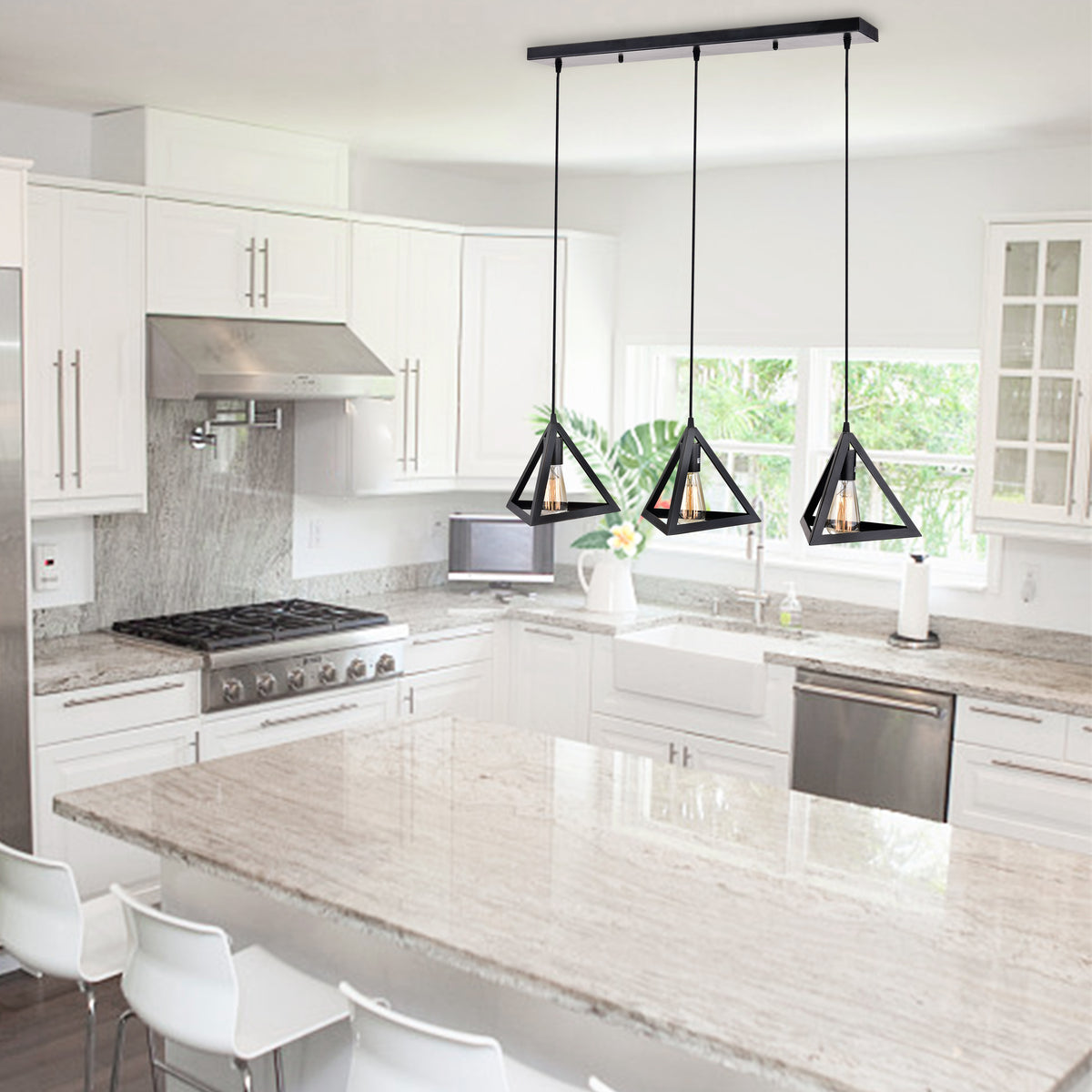 Chytron 3-Light Kitchen Island Geometric Pendant