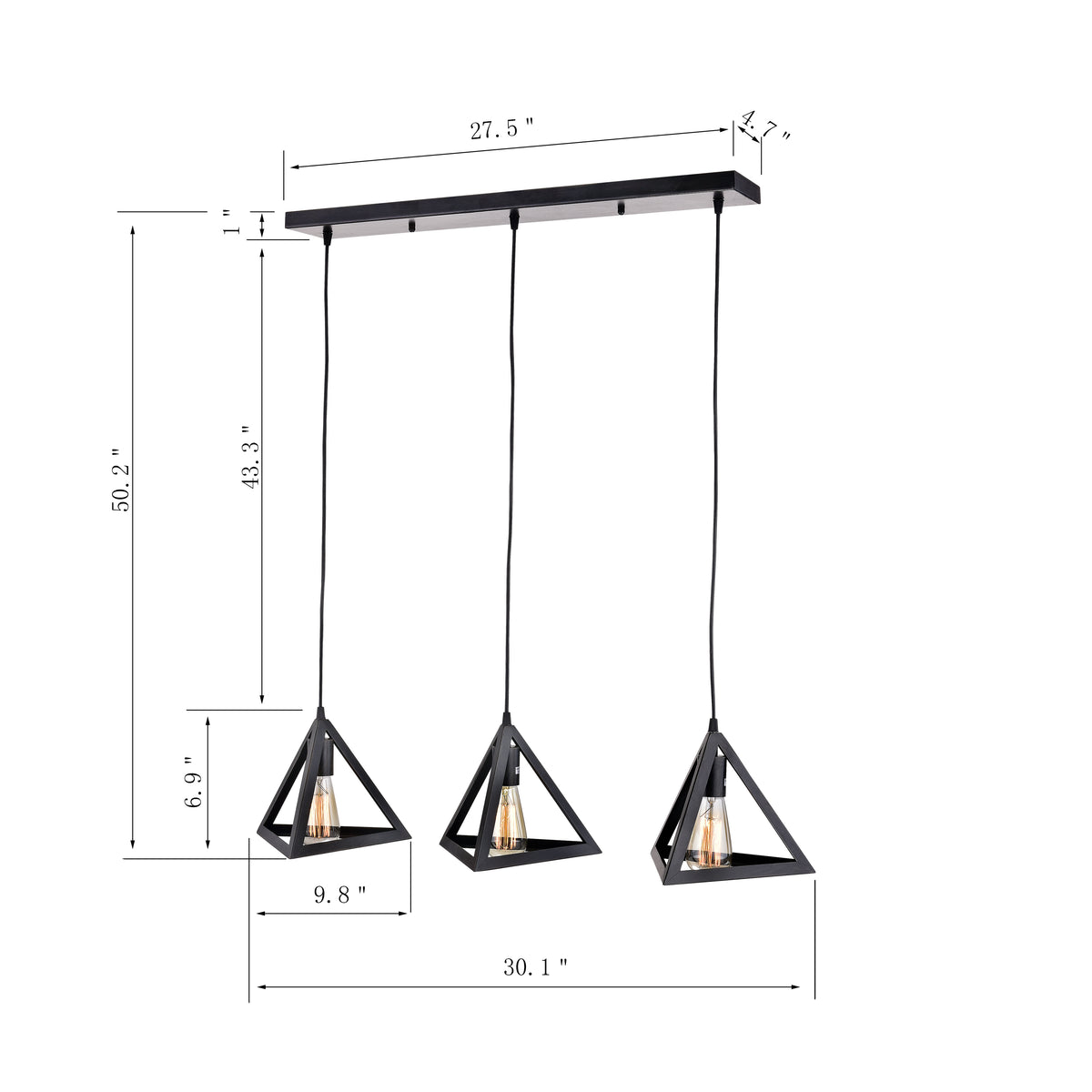 Chytron 3-Light Kitchen Island Geometric Pendant