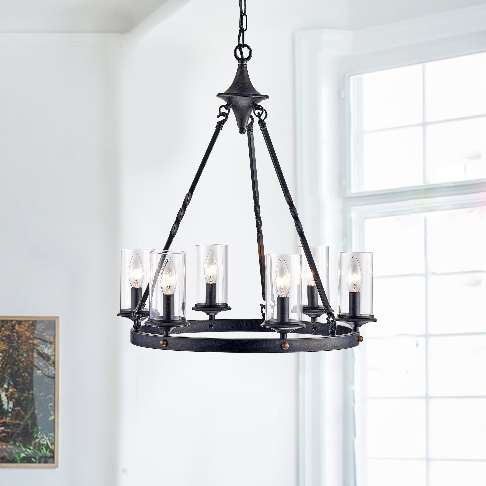 Arques 6 - Light Candle Style Wagon Wheel Chandelier