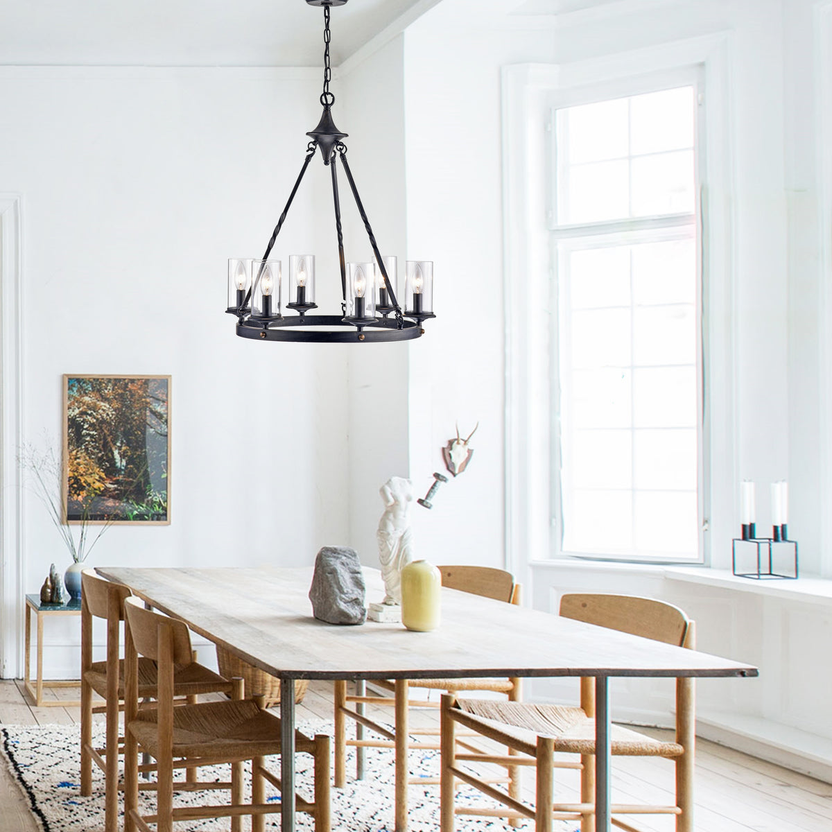 Arques 6 - Light Candle Style Wagon Wheel Chandelier