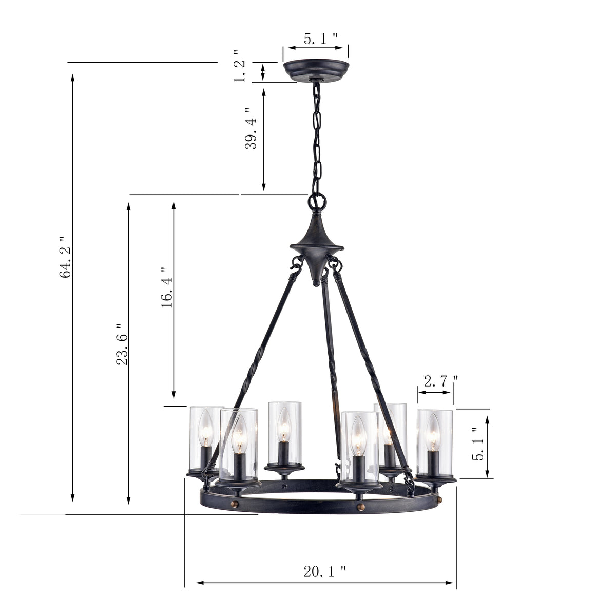 Arques 6 - Light Candle Style Wagon Wheel Chandelier