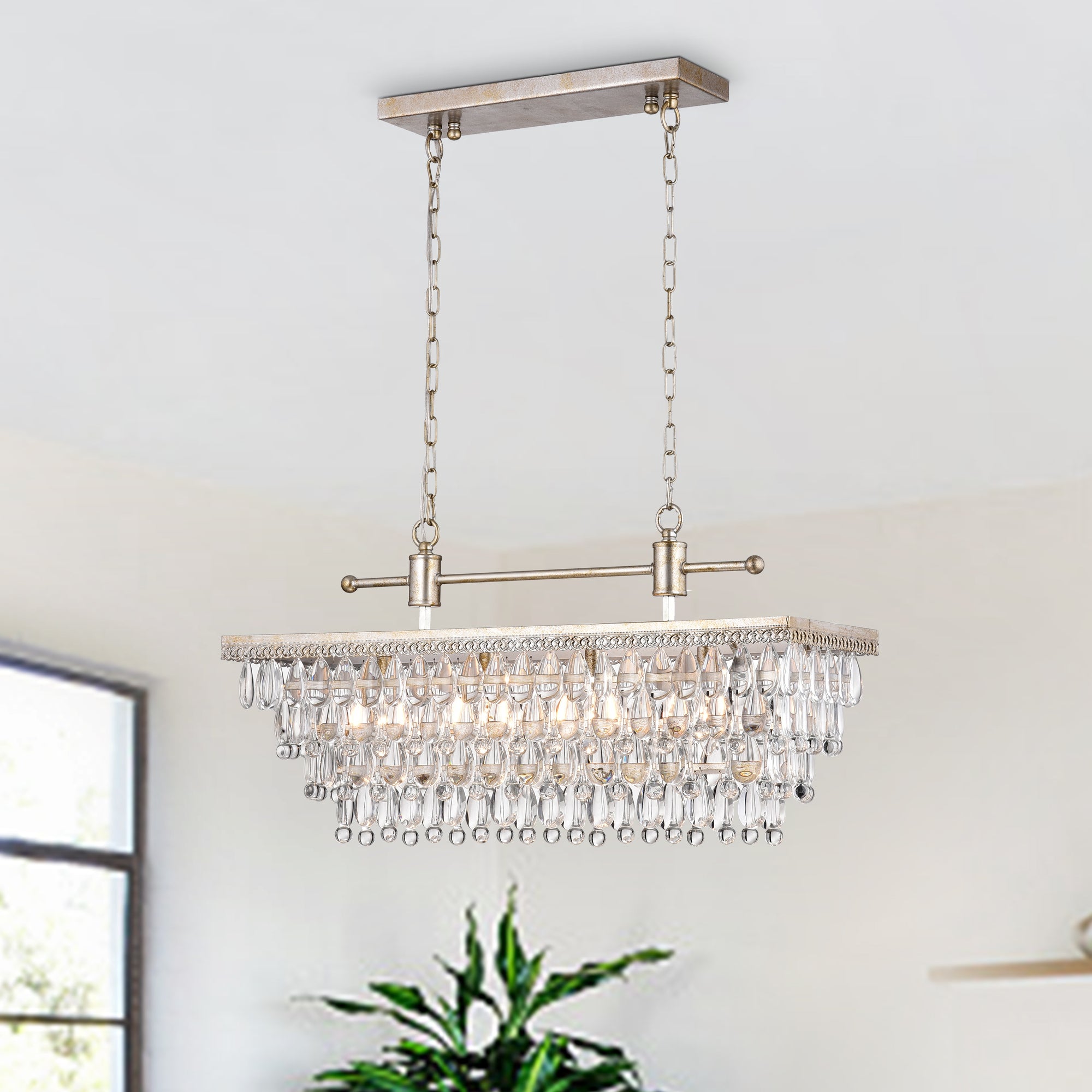 Amsonia 4-Light Rectangular Tiered Chandelier - Antique Silver