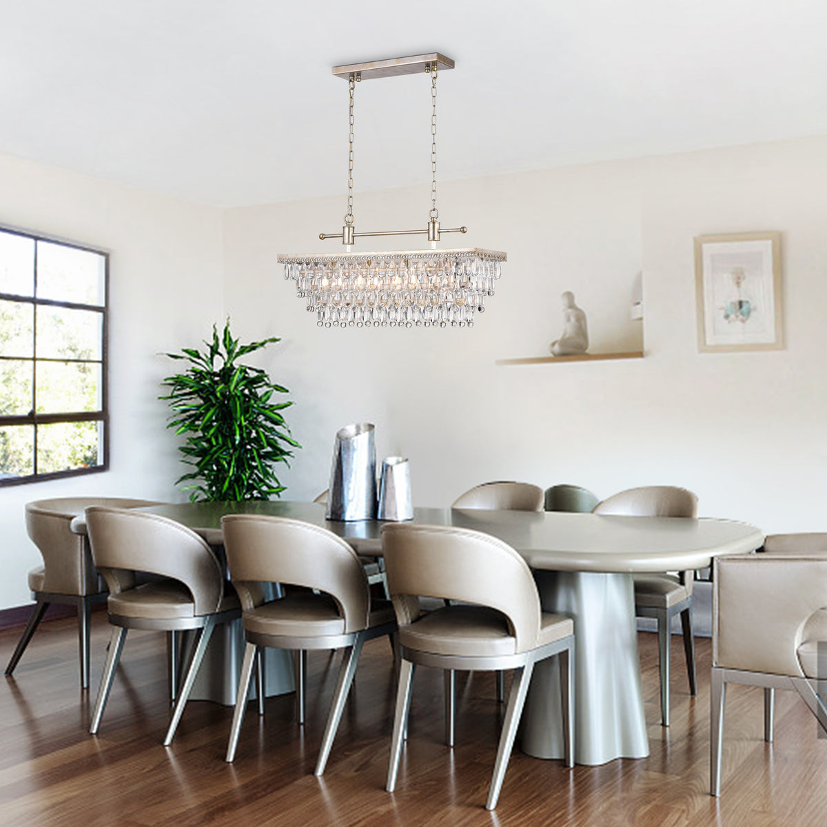 Amsonia 4-Light Rectangular Tiered Chandelier - Antique Silver