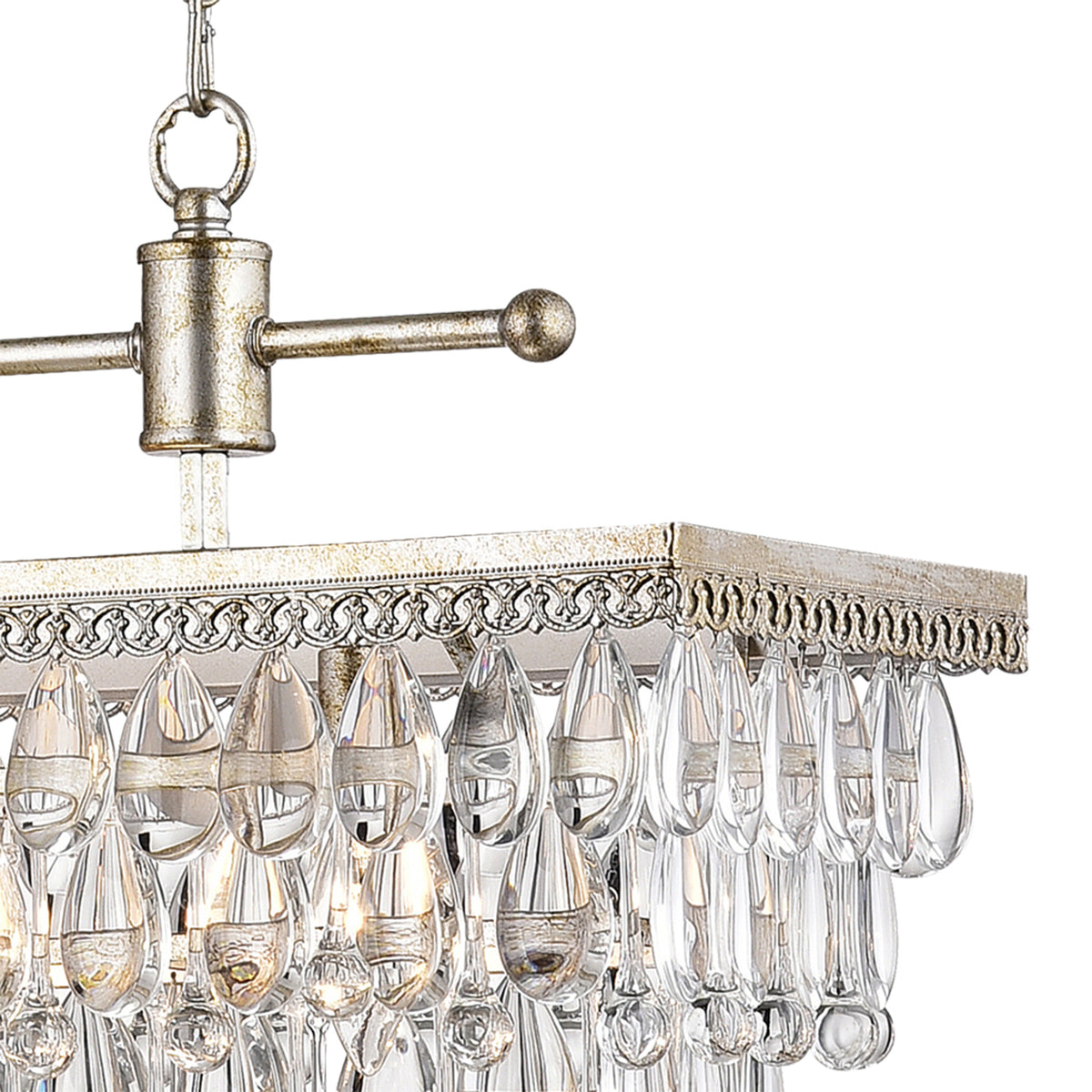 Amsonia 4-Light Rectangular Tiered Chandelier - Antique Silver
