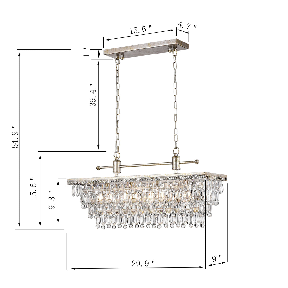 Amsonia 4-Light Rectangular Tiered Chandelier - Antique Silver