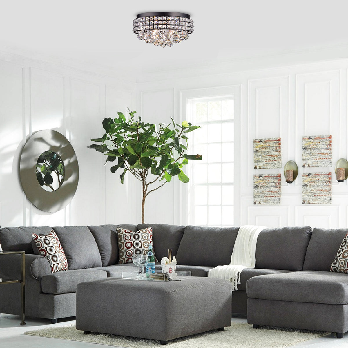 Diah 4-Light Crystal Flush Mount Drum - Brownish Black