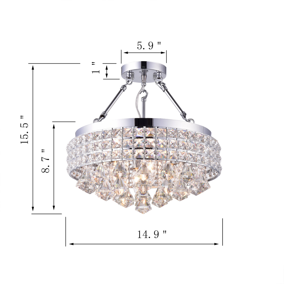 Fidan 4-Light Chandelier Style Drum Semi-Flush Mount - Chrome
