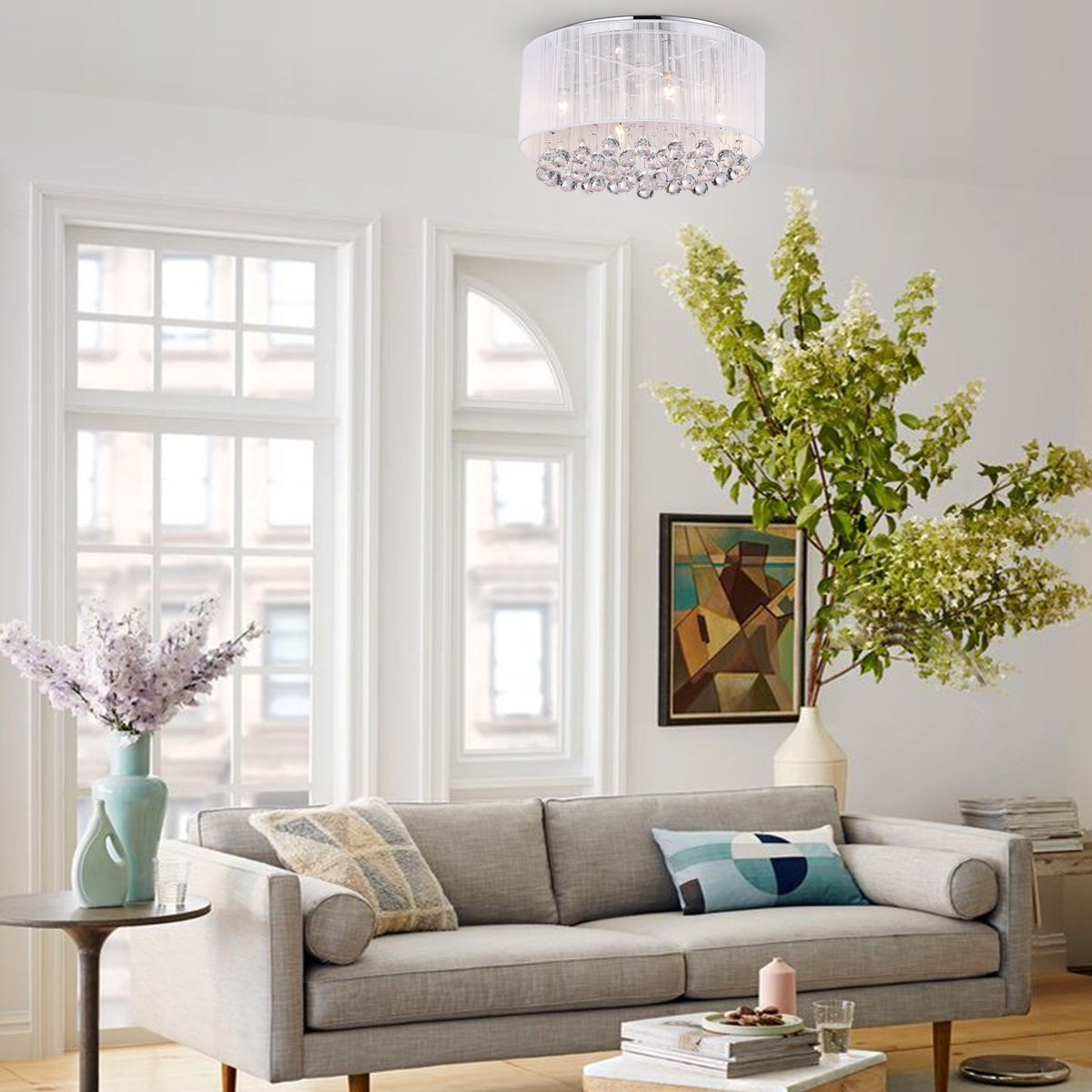 Hatiora 4-Light Drum Flush Mount with White Fabric Shade