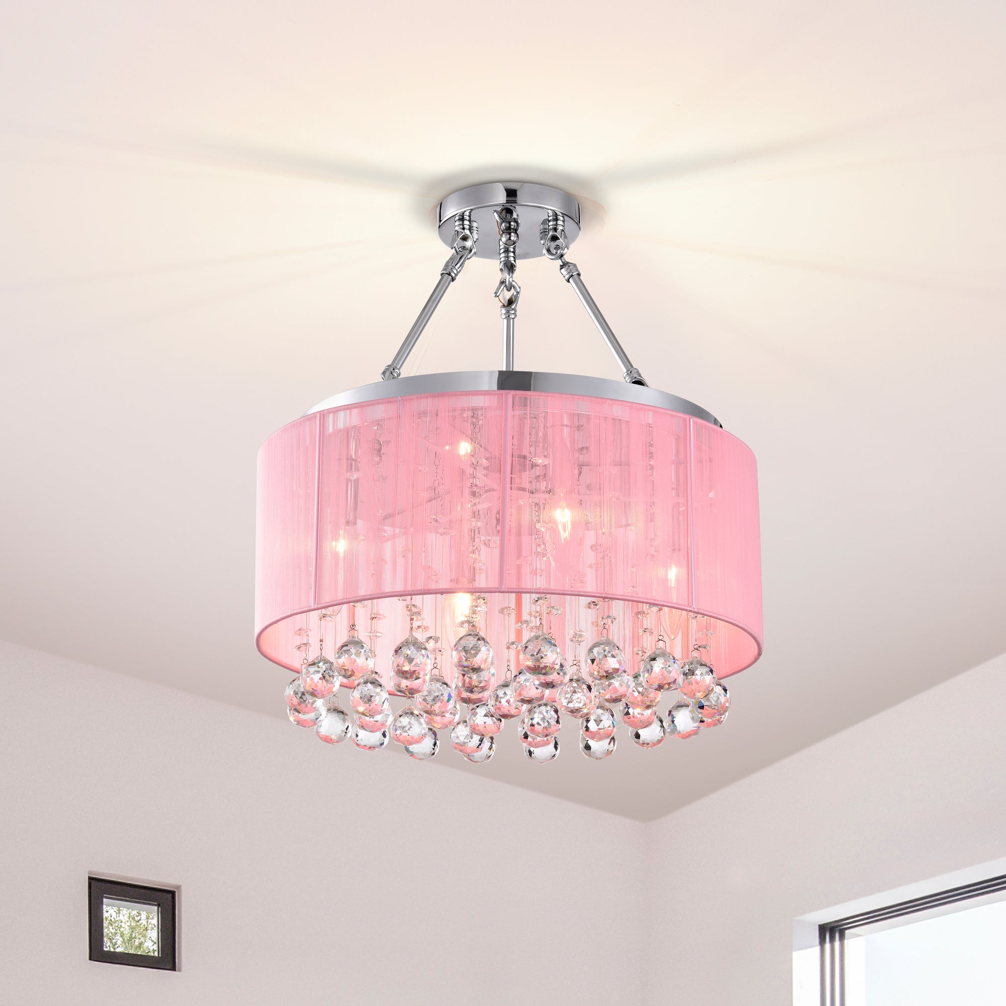 Hatiora 4-Light Drum Semi-Flush Mount with Pink Fabric Shade