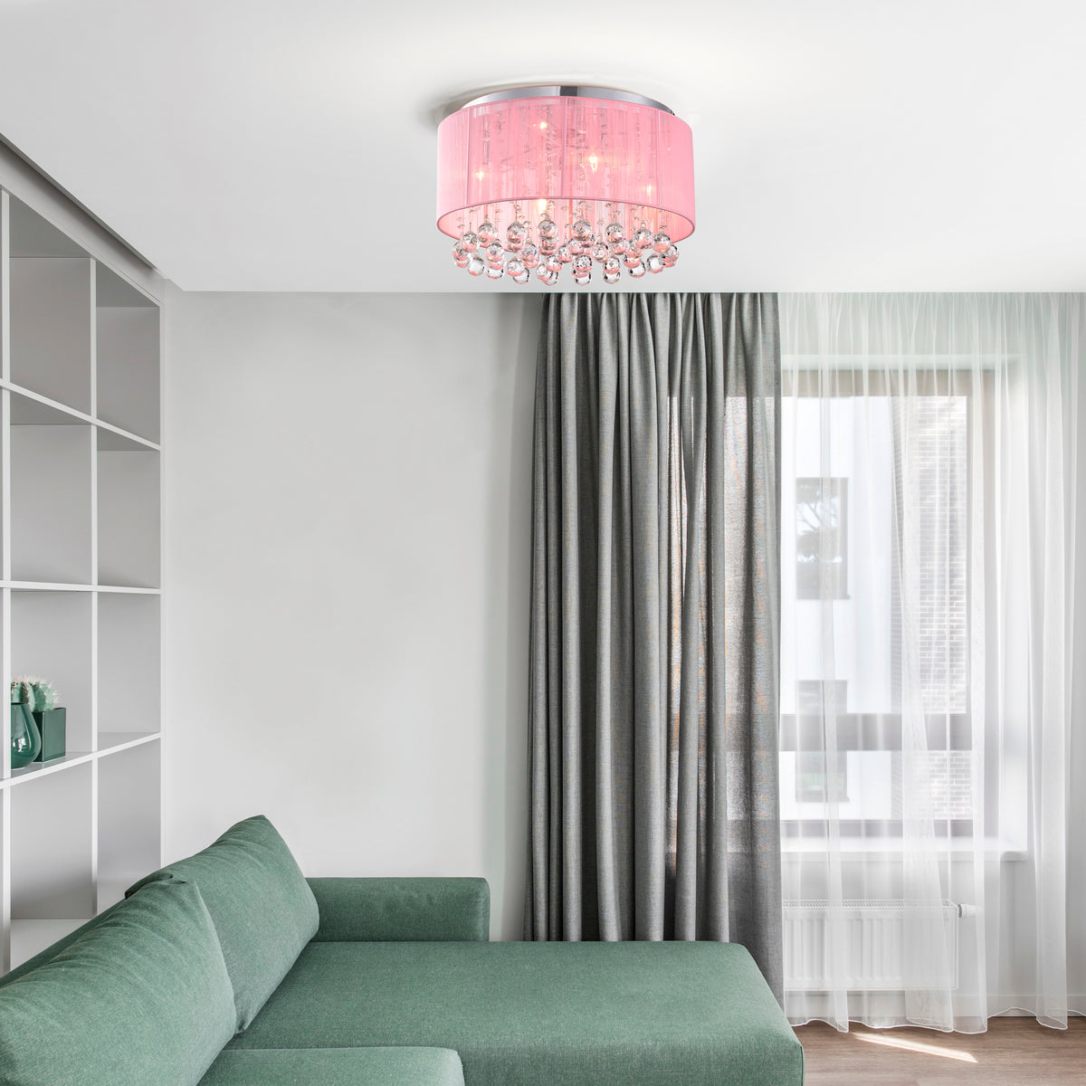 Hatiora 4-Light Drum Flush Mount with Pink Fabric Shade