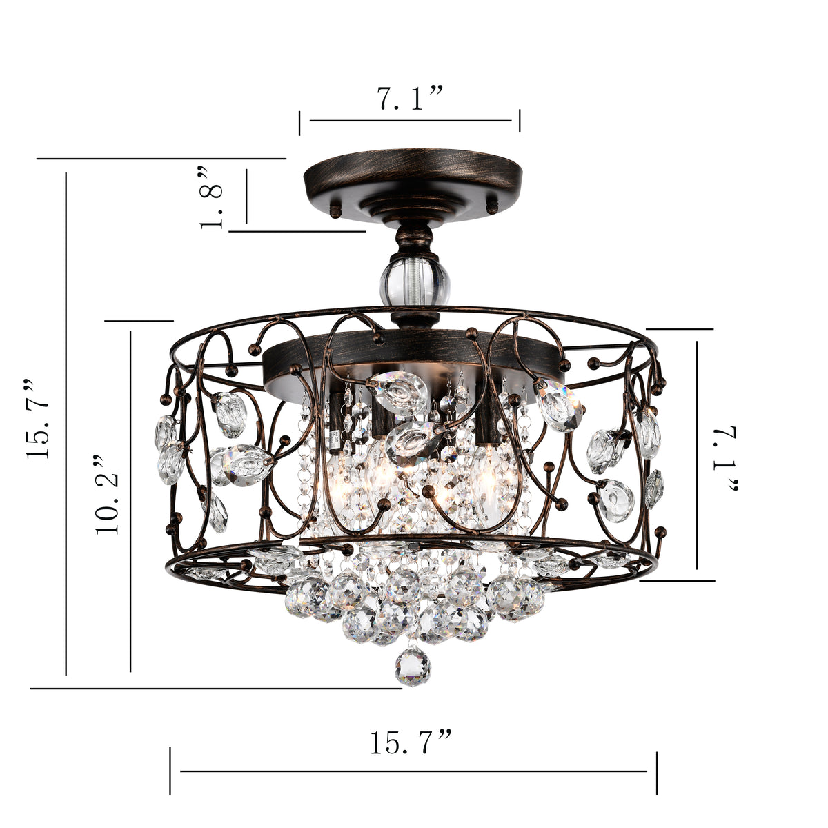 Eurema 4-Light Statement Drum Semi-Flush Mount w/ Crystal Elements - Black Brushed Bronze