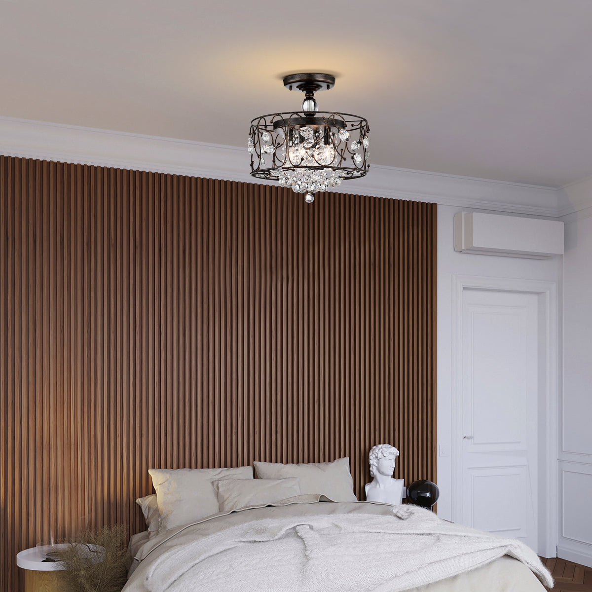 Eurema 4-Light Statement Drum Semi-Flush Mount w/ Crystal Elements - Black Brushed Bronze