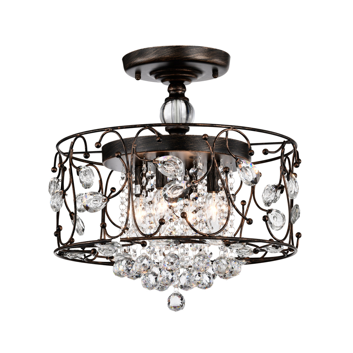 Eurema 4-Light Statement Drum Semi-Flush Mount w/ Crystal Elements - Black Brushed Bronze
