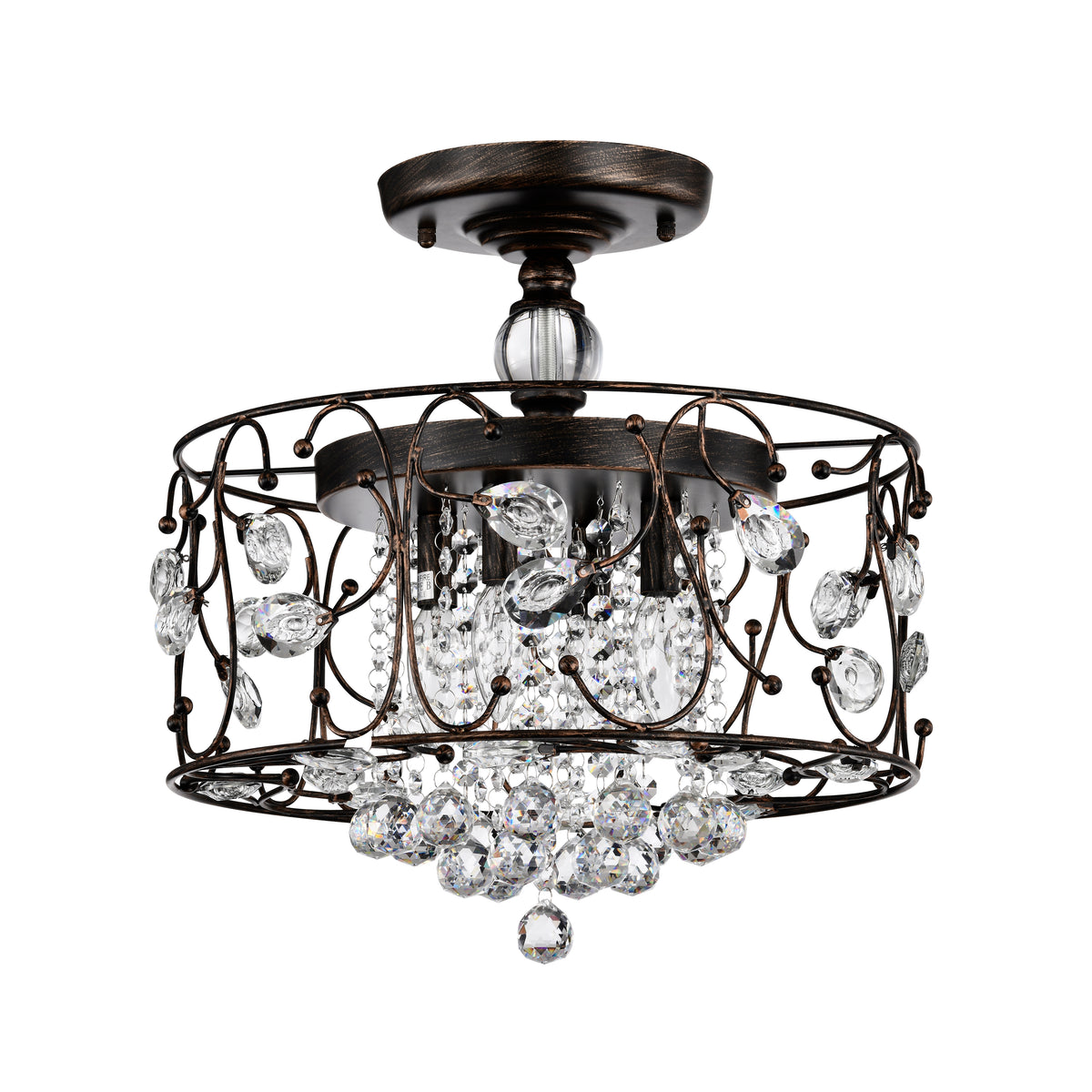 Eurema 4-Light Statement Drum Semi-Flush Mount w/ Crystal Elements - Black Brushed Bronze