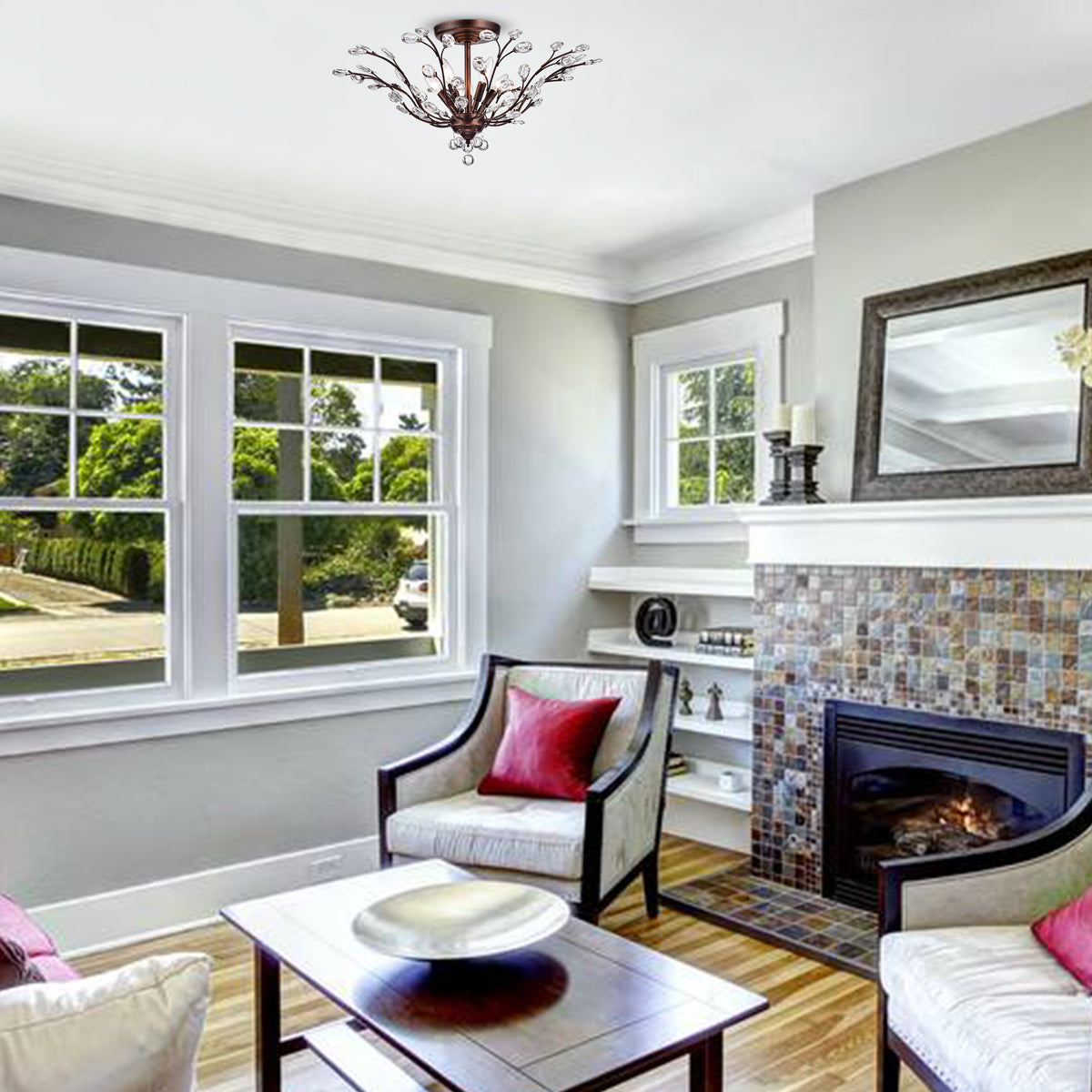 Armançon 5-Light Unique / Statement Semi-Flush Mount - Brownish Black