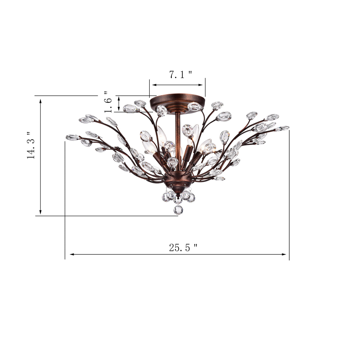 Armançon 5-Light Unique / Statement Semi-Flush Mount - Brownish Black