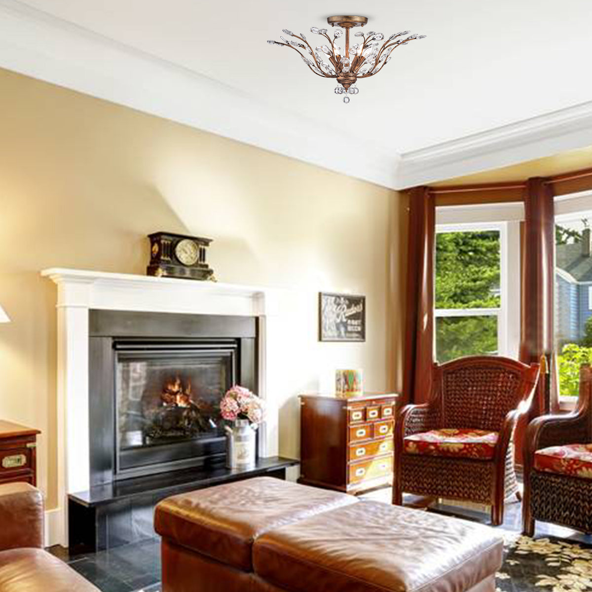 Armançon 5-Light Unique / Statement Semi-Flush Mount - Black Brushed Gold