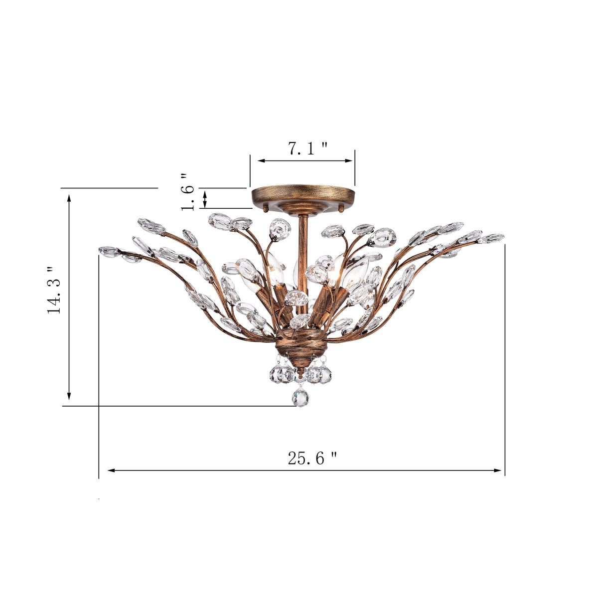 Armançon 5-Light Unique / Statement Semi-Flush Mount - Black Brushed Gold