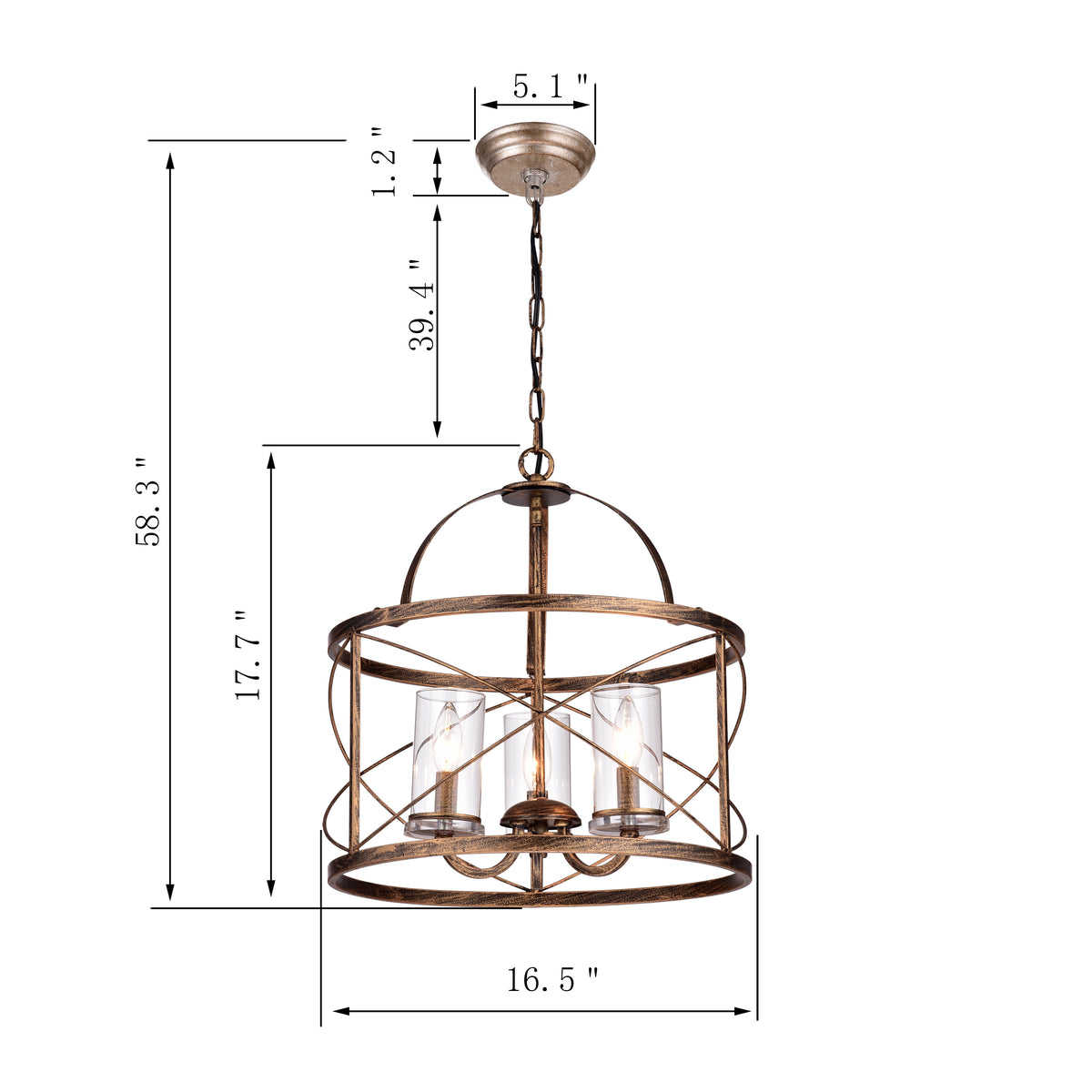 Gravias 3-Light Round Lantern Pendant
