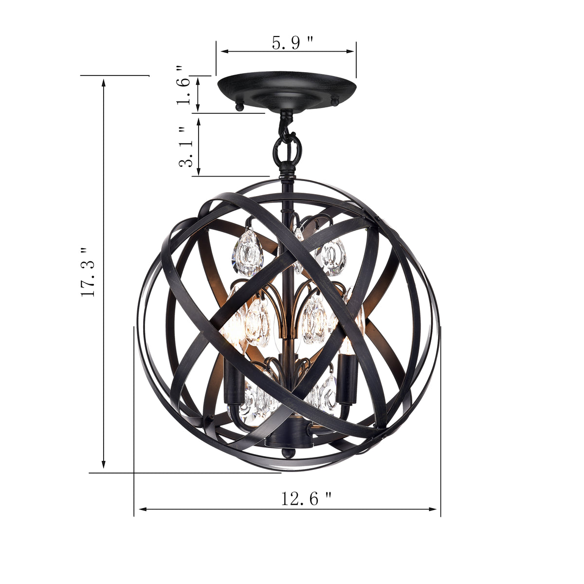 Danaon 3-Light Globe Semi-Flush Mount