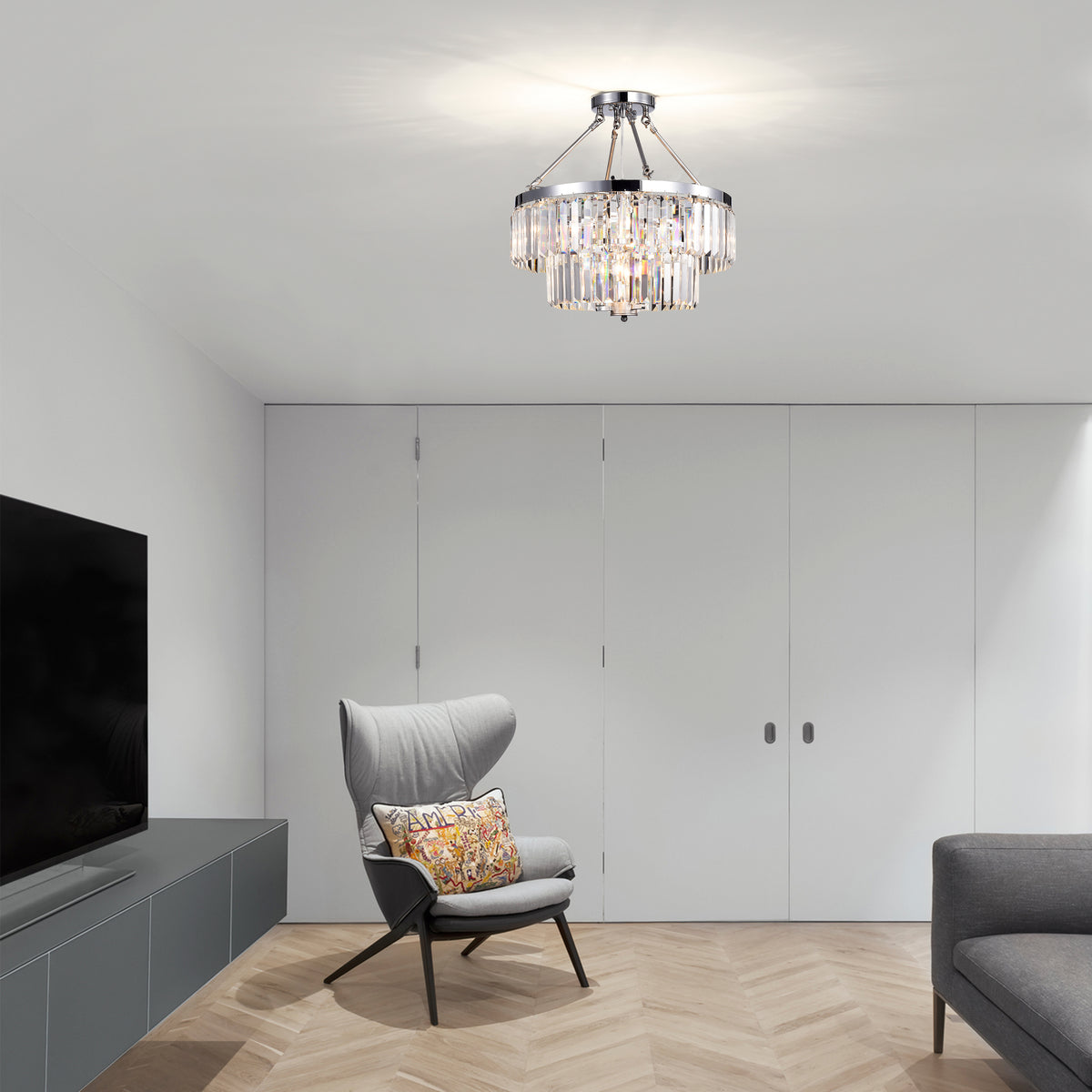 Lotos 9-Light Crystal Semi Flush Mount - Chrome