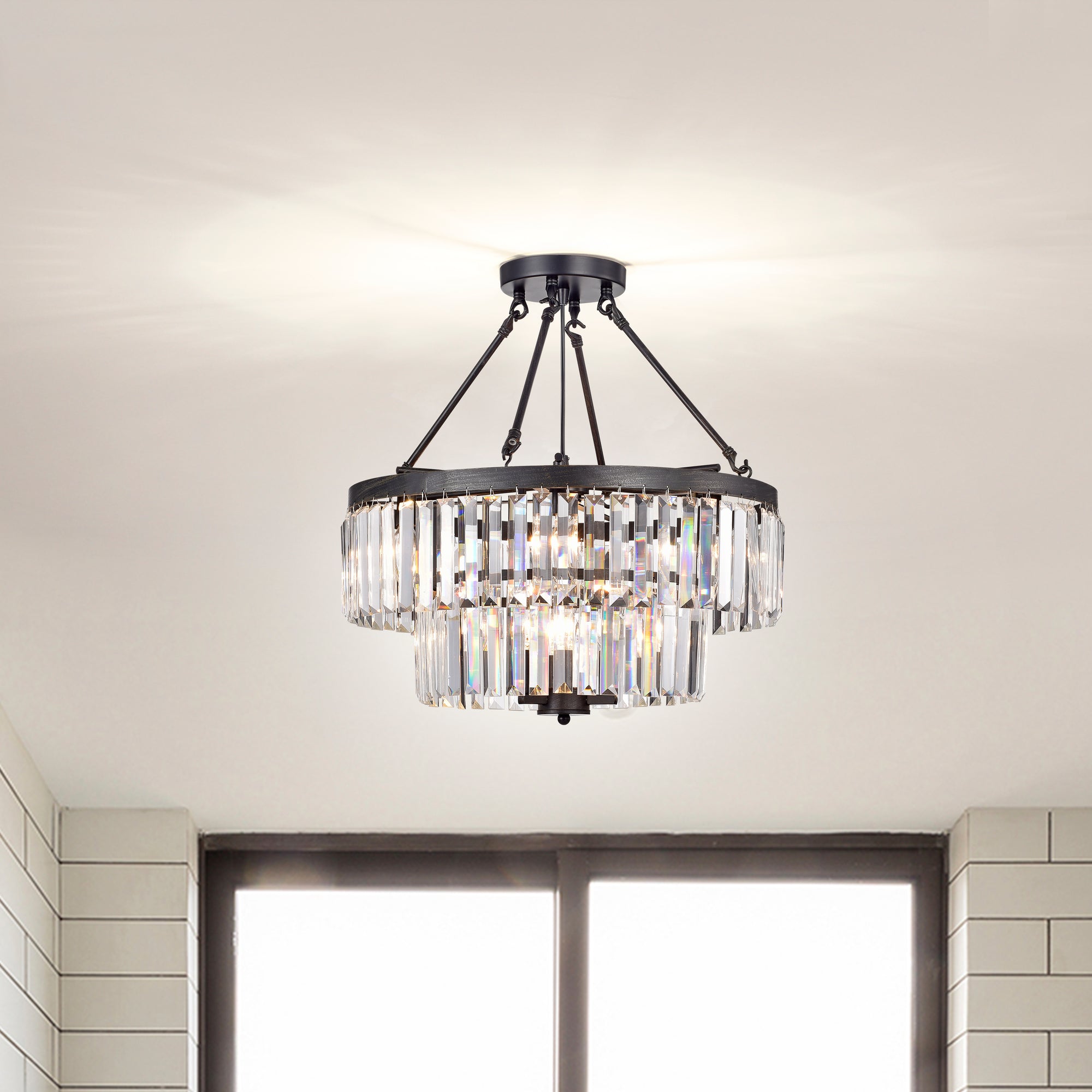 Lotos 9-Light Crystal Semi Flush Mount - Black Brushed Coffee