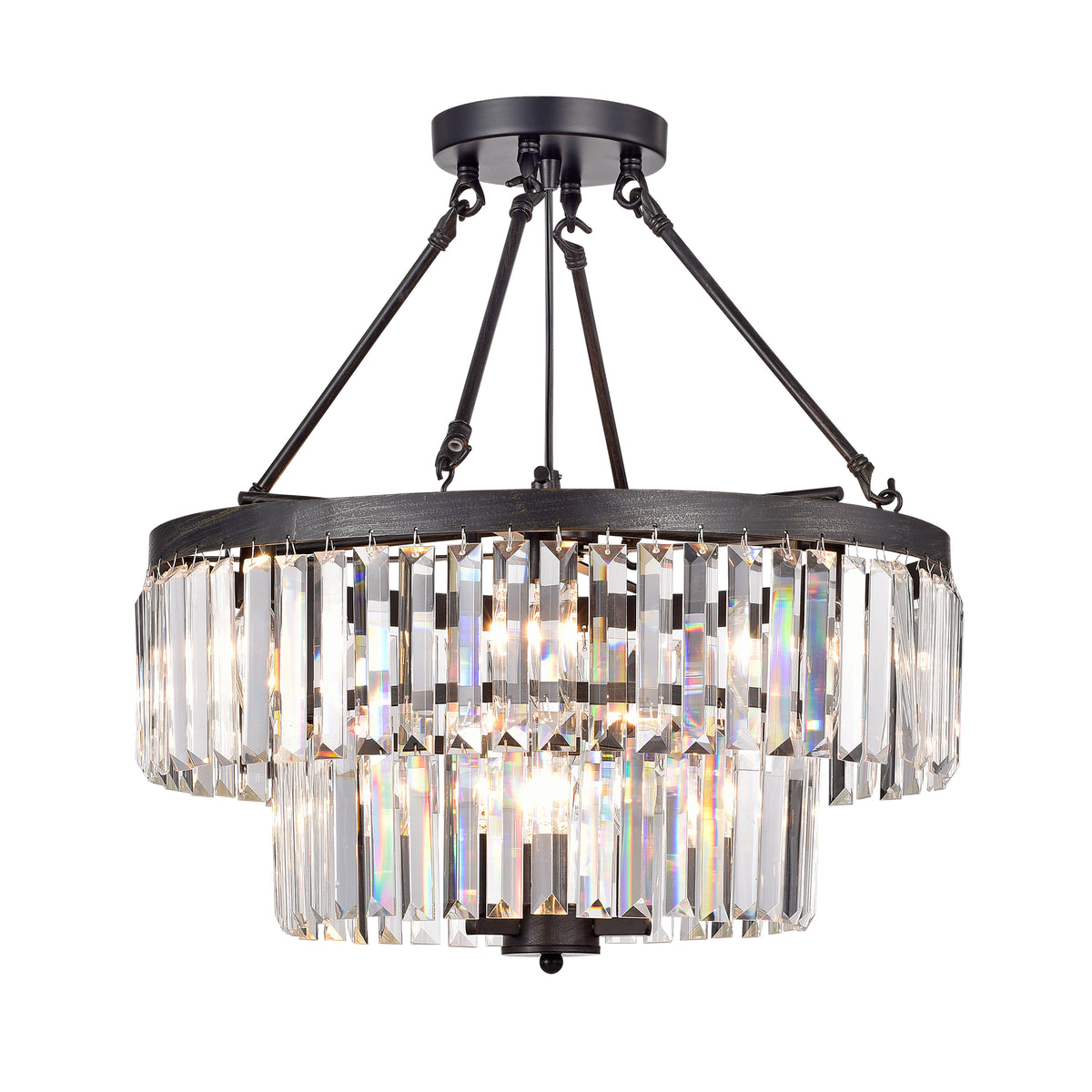 Lotos 9-Light Crystal Semi Flush Mount - Black Brushed Coffee